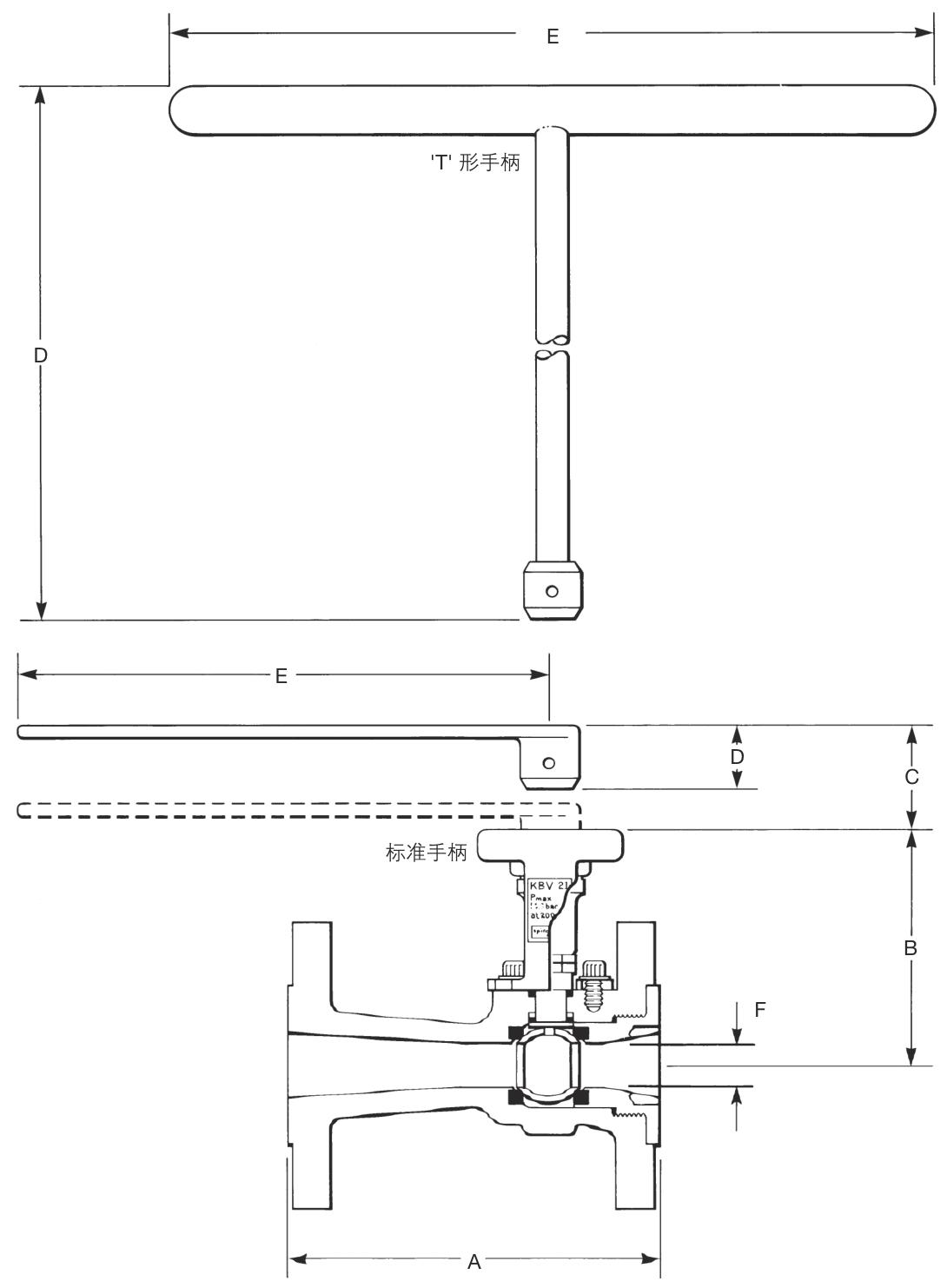 Spirax Sarco KBV21 Válvula manual de purga de caldera Dibujo estructural